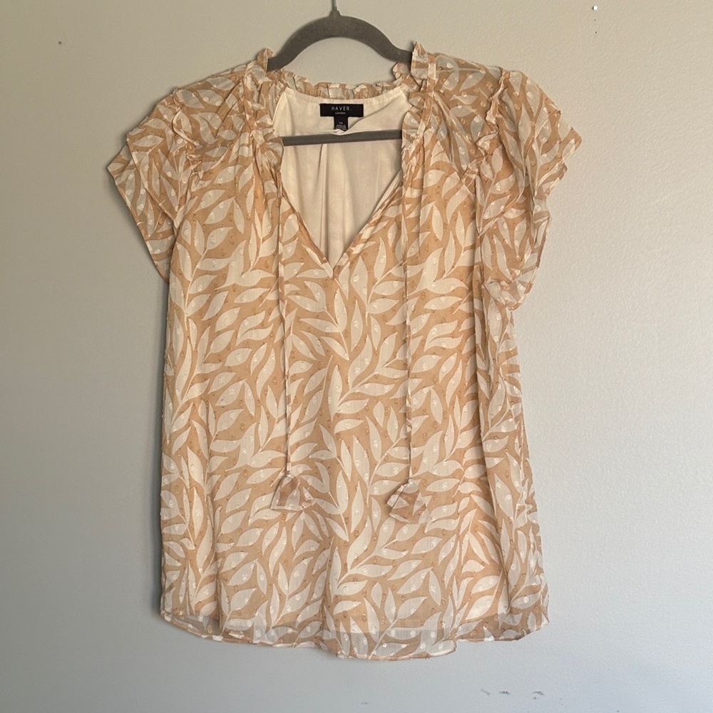 Haver  Beige Leaf Pattern lined  Blouse